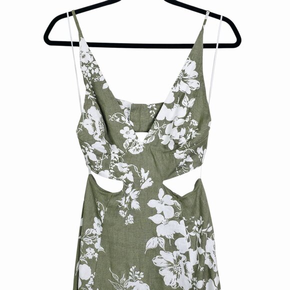 Reformation Samara Midi Dress Willow Green Floral Linen Cut Out Open Back Size 2 - Picture 5 of 11